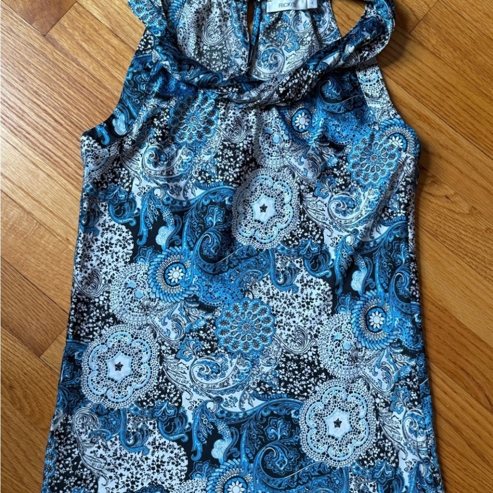 Blue and White Paisley Sleeveless Top
